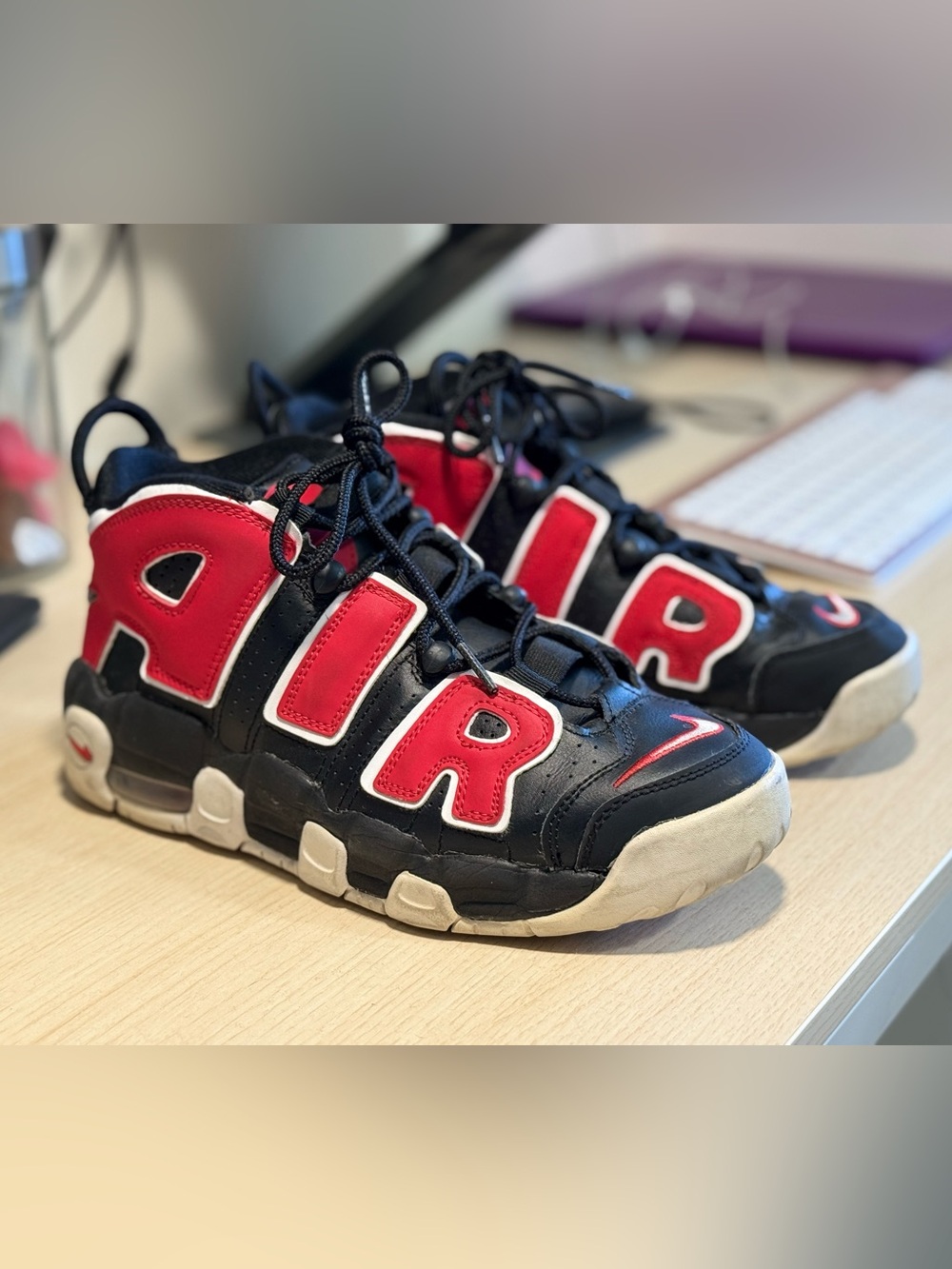 Nike YOUTH Air More Uptempo Sneakers with Red 'AIR' Panels
